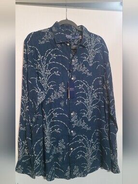Polo Ralph Lauren ClassicFit Long Sleeve Floral Linen Shirt Indigo Men SZ XL NWT
